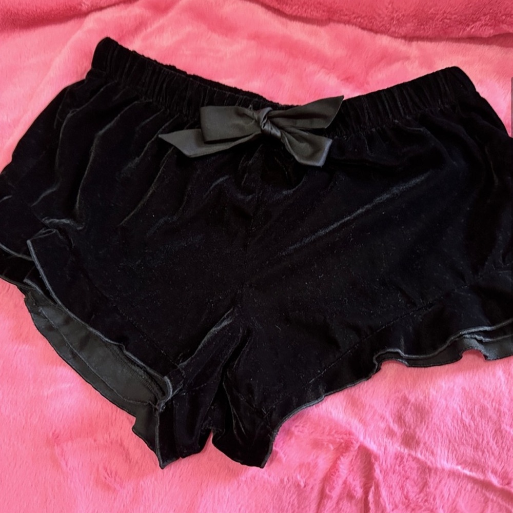 Victoria’s Secret Black Velvet Tie-Waist Ruffle Leg Sleep Shorts